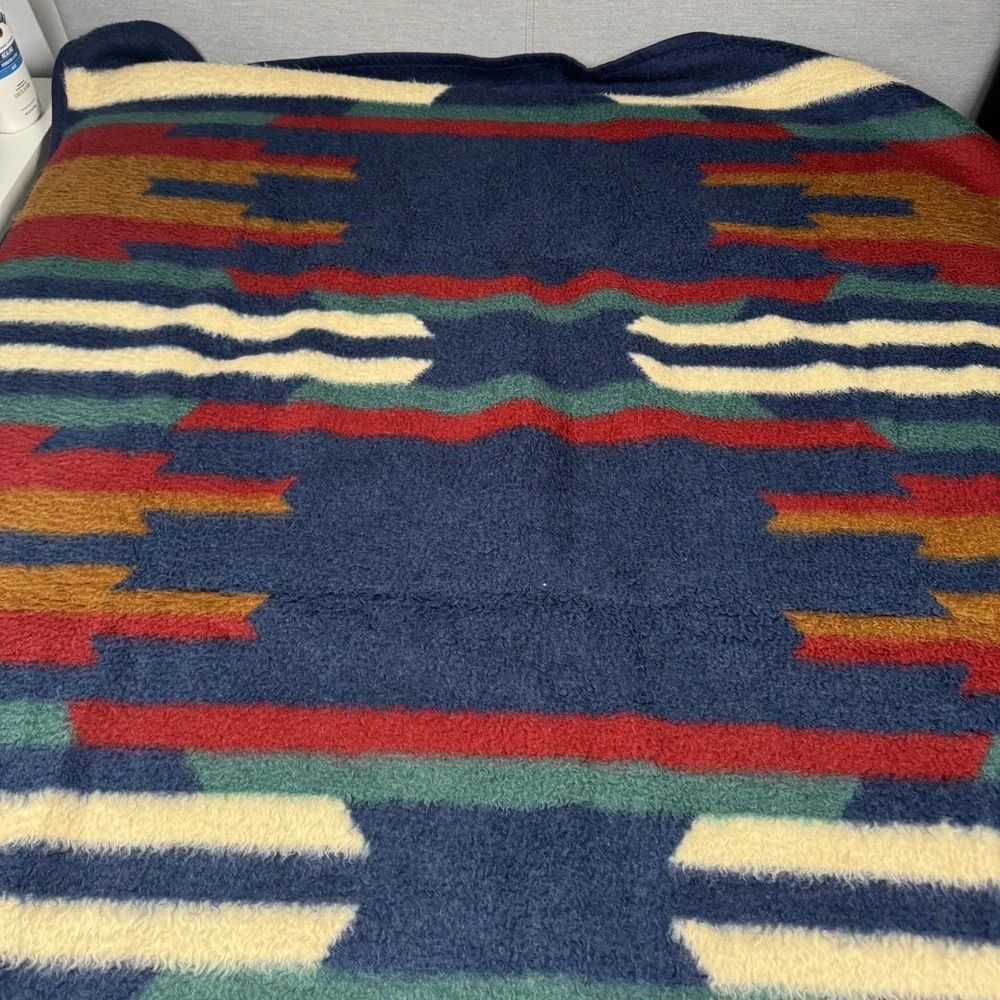 Vtg Biederlack Throw Blanket Southwest Aztec Camp Bonfire Reversible 74
